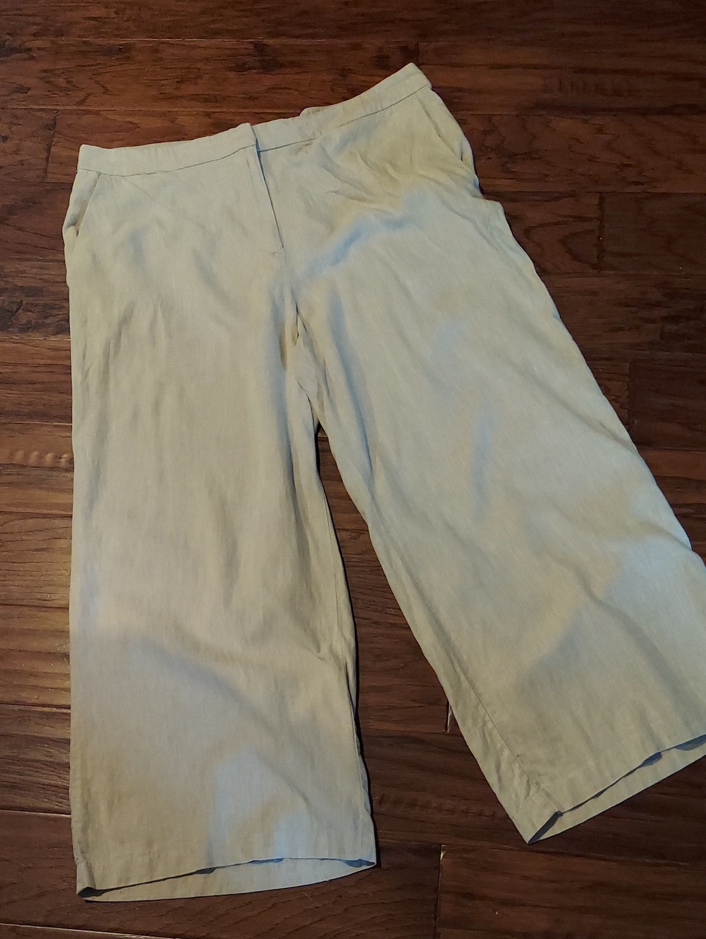 H&M Wide Leg Ankle Linen Blend Pants Cream Tan 18